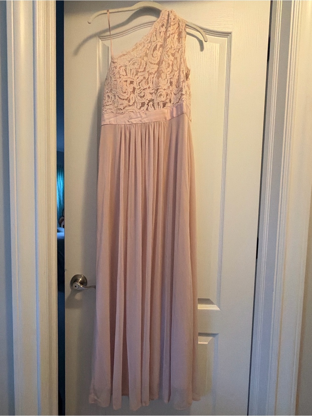 One-Shoulder Pink Lace and Chiffon Women’s Dress